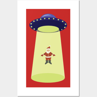 Santa being abducted by UFO Posters and Art